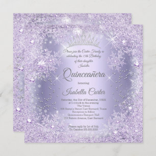 Convite Quinceanera Purple Lilac Snowflake Festa de invern