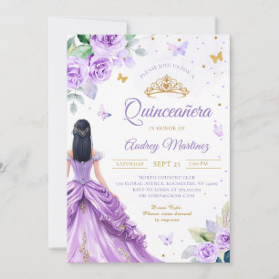Convite Quinceanera Purple Rosa Butterfly Princess