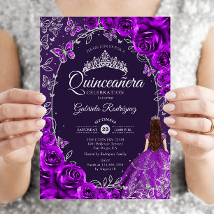 Convite Quinceanera Purple Silver