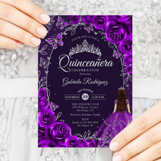 Convite Quinceanera Purple Silver (Criador carregado)