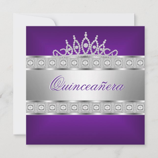Convite Quinceanera Purple Silver Jewel 15 Birthday (Frente)