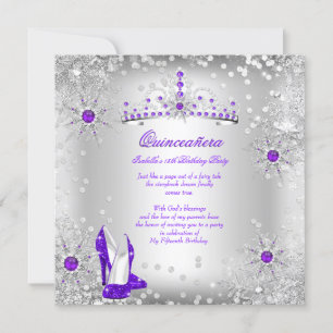Convite Quinceanera Purple Silver Winter Wonderland