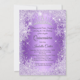Convite Quinceanera Purple Snowflake Winter Wonderland