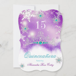 Convite Quinceanera Purple Teal Blue Pearl Floco de neve