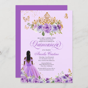 Convite Quinceañera Purple Watercolor Rosa Butterfly
