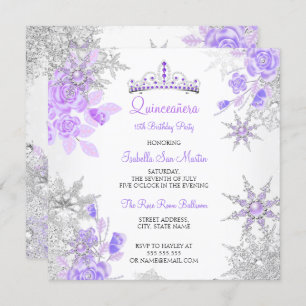 Convite Quinceanera Purple Winter Wonderland Snowflake