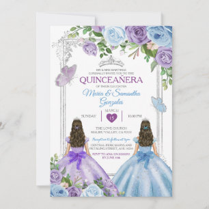 Convite Quinceañera, Púrpura Gêmea E Borboleta Azul