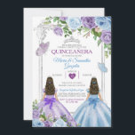 Convite Quinceañera, Púrpura Gêmea E Borboleta Azul<br><div class="desc">EDITABLE Twin Purple E Blue Butterfly Silver Quinceañera Convite Elegante Blue Quinceañera Purple Floral & Silver Crown Butterfly Mexicana Convite Mis Quince 15 Anos,  16 Anos Aniversário</div>