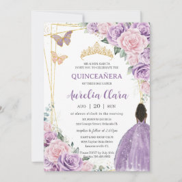Convite Quinceañera Púrpura Púrpura Castanho-Flor Rosa Sua