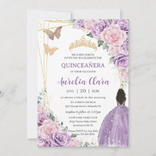 Convite Quinceañera Púrpura Púrpura Castanho-Flor Rosa Sua