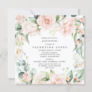 Convite Quinceanera Quadrada Floral Rosa Cor-de-Rosa Esbra