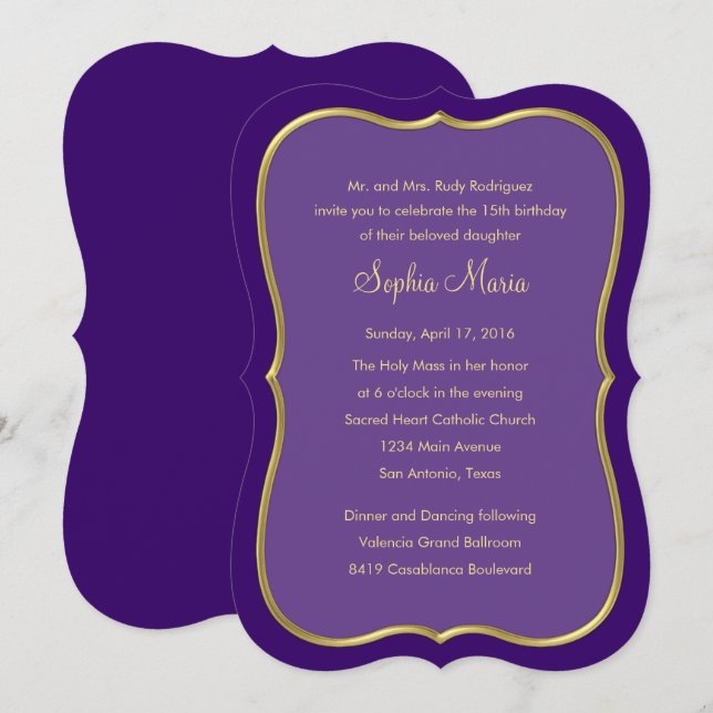 Convite Quinceanera Qualquer Cor com Design de Borda (Frente/Verso)