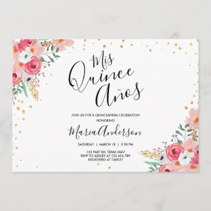 Convite Quinceañera Quince Años - Aniversário Floral Rosa