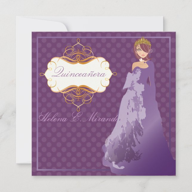 Convite Quinceañera/Quince años princesa/bolinhas (Frente)