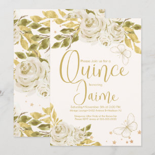 Convite Quinceanera Quince Aquarela Borboletas Marfim 