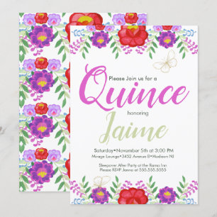 Convite Quinceanera Quince Aquarela Floral Rosa Branco