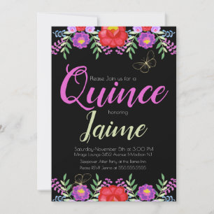 Convite Quinceanera Quince Aquarela Floral Rosa Preto