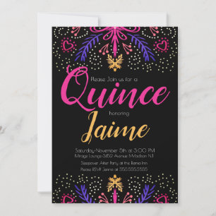 Convite Quinceanera Quinze Anos Diversão Pontilhado Floral