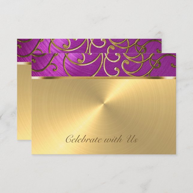 Convite Quinceanera Raspberry Pink Dourado Filigree Swirin (Frente/Verso)