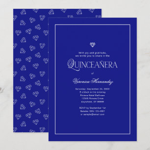 Convite Quinceanera Real Azul, Elegante Minimalista Modern