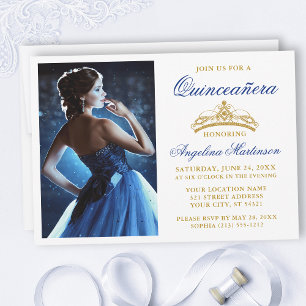 Convite Quinceanera Real Dourada Coroa Real Elegante Moder