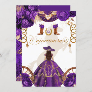 Convite Quinceanera Real Purple Western Charro 2 Sided