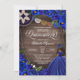 Convite Quinceanera Real Rosa Azul Charro Russo