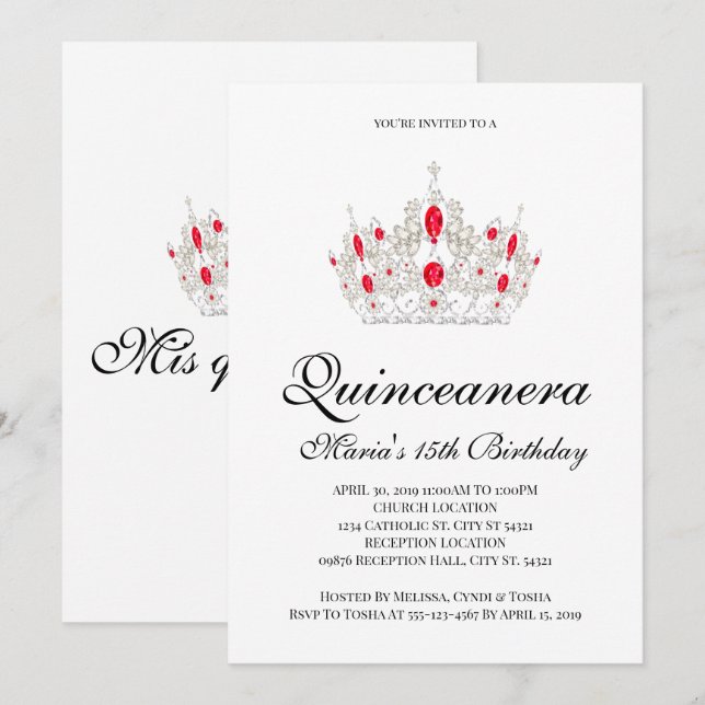 Convite Quinceanera, Red (Frente/Verso)