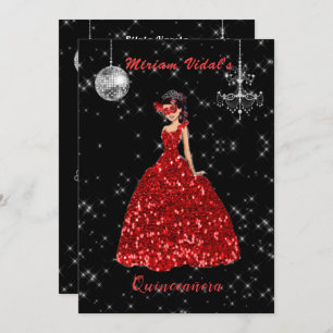 Convite Quinceanera Red e Silver Mascarada