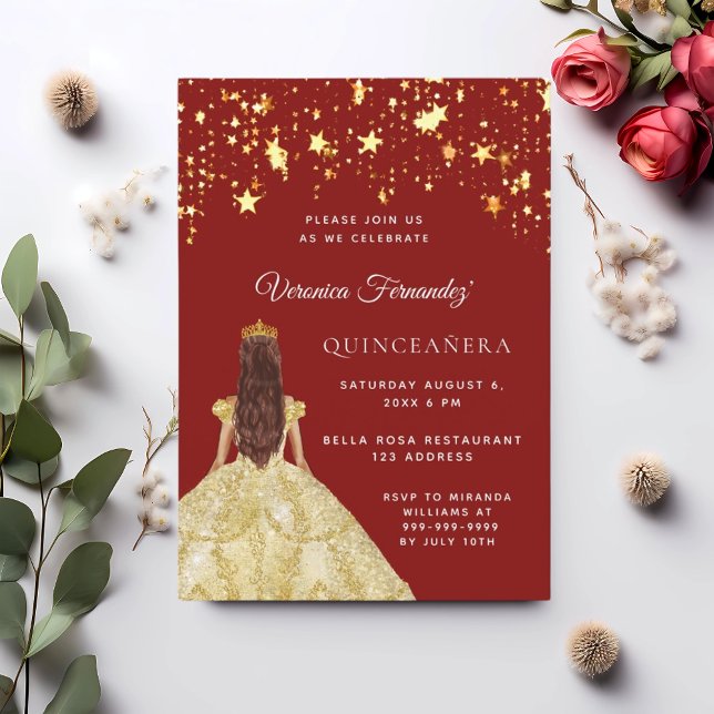 Convite Quinceanera Red Gold (Criador carregado)