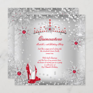 Convite Quinceanera Red Silver Winter Wonderland
