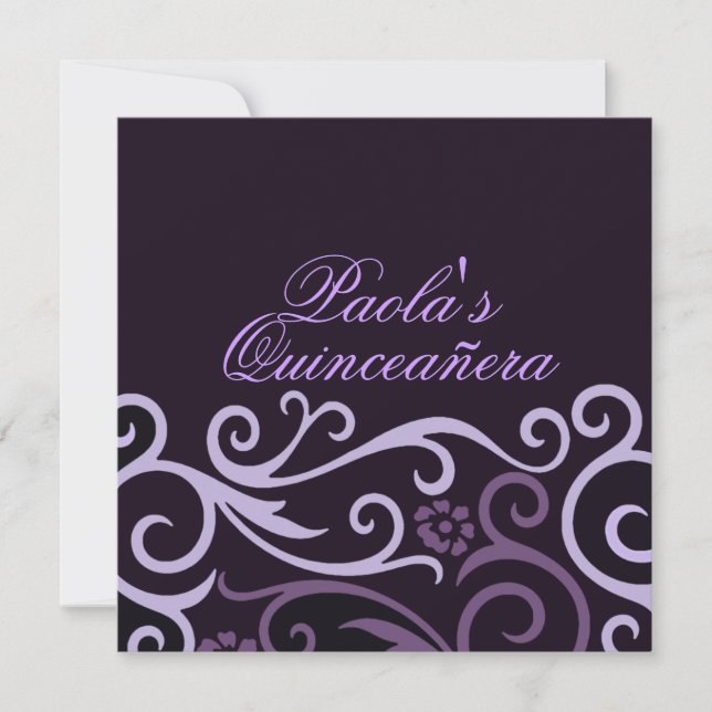 Convite Quinceañera Redemoinho Floral Roxo (Frente)