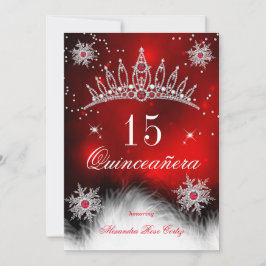 Convite Quinceanera Regal Red Snowflake 15 Birthday