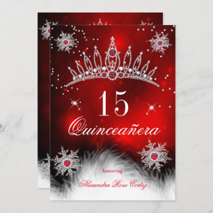 Convite Quinceanera Regal Red Snowflake 15 Birthday