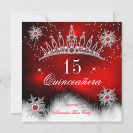 Convite Quinceanera Regal Red Snowflake 15 Birthday