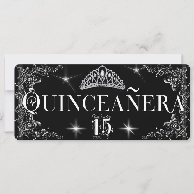 Convite Quinceanera Regal Silver Tiara (Frente)