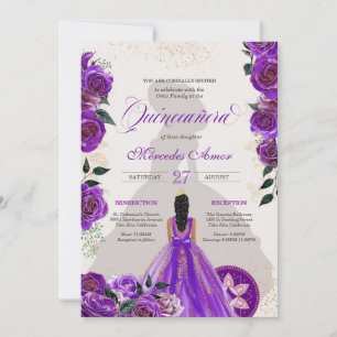 Convite Quinceanera Rico Purple Floral Western Charro 