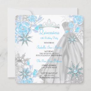 Convite Quinceanera Rosa Azul-turquesa Paisagem Invernal F