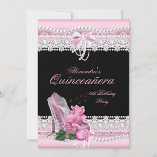 Convite Quinceanera Rosa Bonito Branco Rosa Salto Alto 3