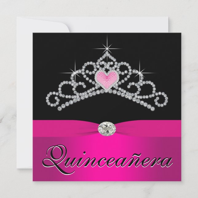 Convite Quinceanera Rosa bonito Princesa Tiara (Frente)