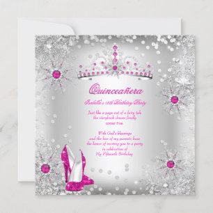 Convite Quinceanera Rosa Choque Prata Natal de Inverno