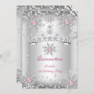 Convite Quinceanera Rosa claro Silver Winter Wonderland