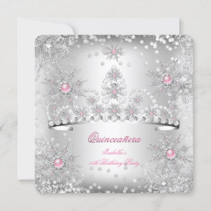 Convite Quinceanera Rosa claro Silver Winter Wonderland