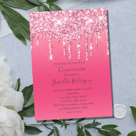 Convite Quinceanera Rosa com Brilho na Moda Feminina