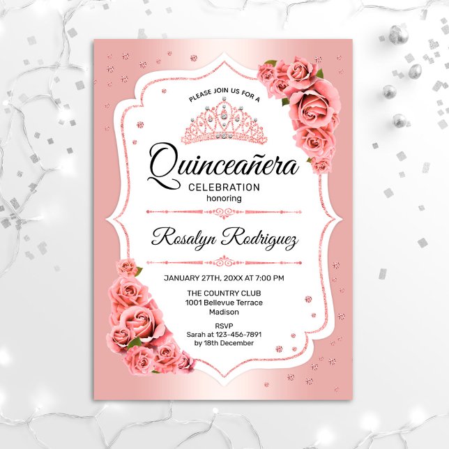 Convite Quinceanera rosa Dourada (Criador carregado)