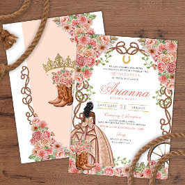 Convite Quinceañera rosa Dourada Blush Western Charra Rust