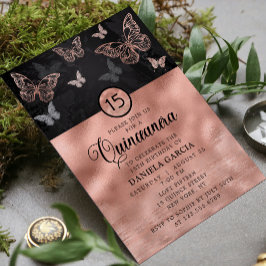Convite Quinceañera rosa Dourada da Borboleta da Borboleta