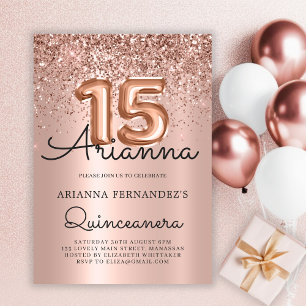 Convite Quinceañera Rosa Dourada Glitter 15 Aniversário