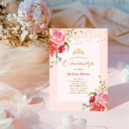 Convite Quinceañera rosa Dourado