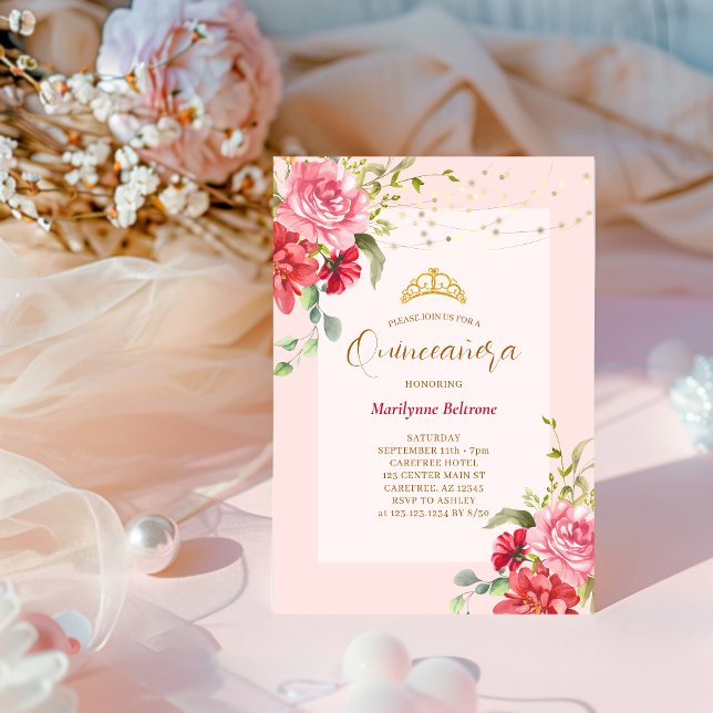 Convite Quinceañera rosa Dourado (Criador carregado)